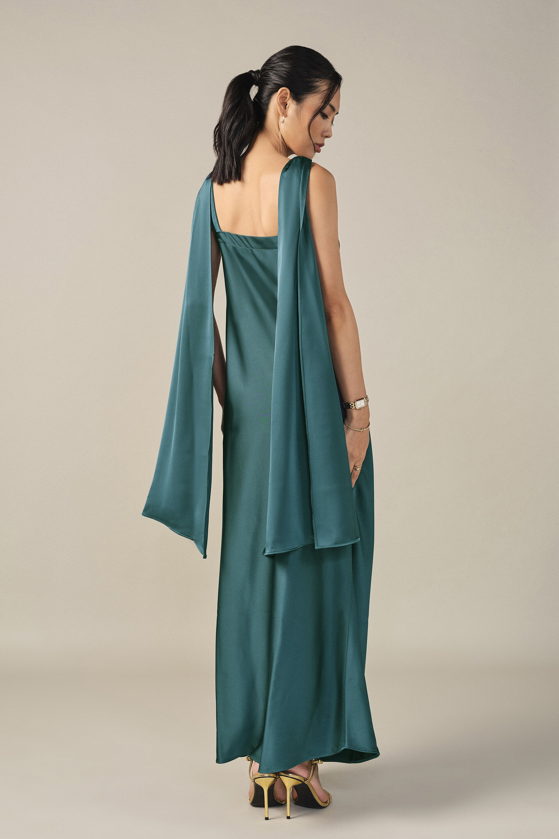 Cowl Maxi Satin Gown in Teal, Teal, image 5